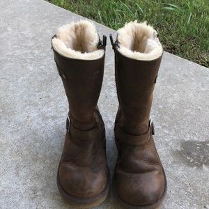 Chocolate leather girls size 1 Ugg boots